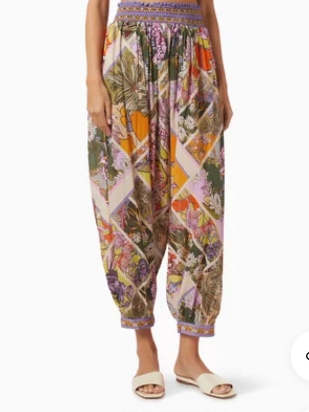 Agua Bendita Floral Smocked Waist Harem Pants - size L
